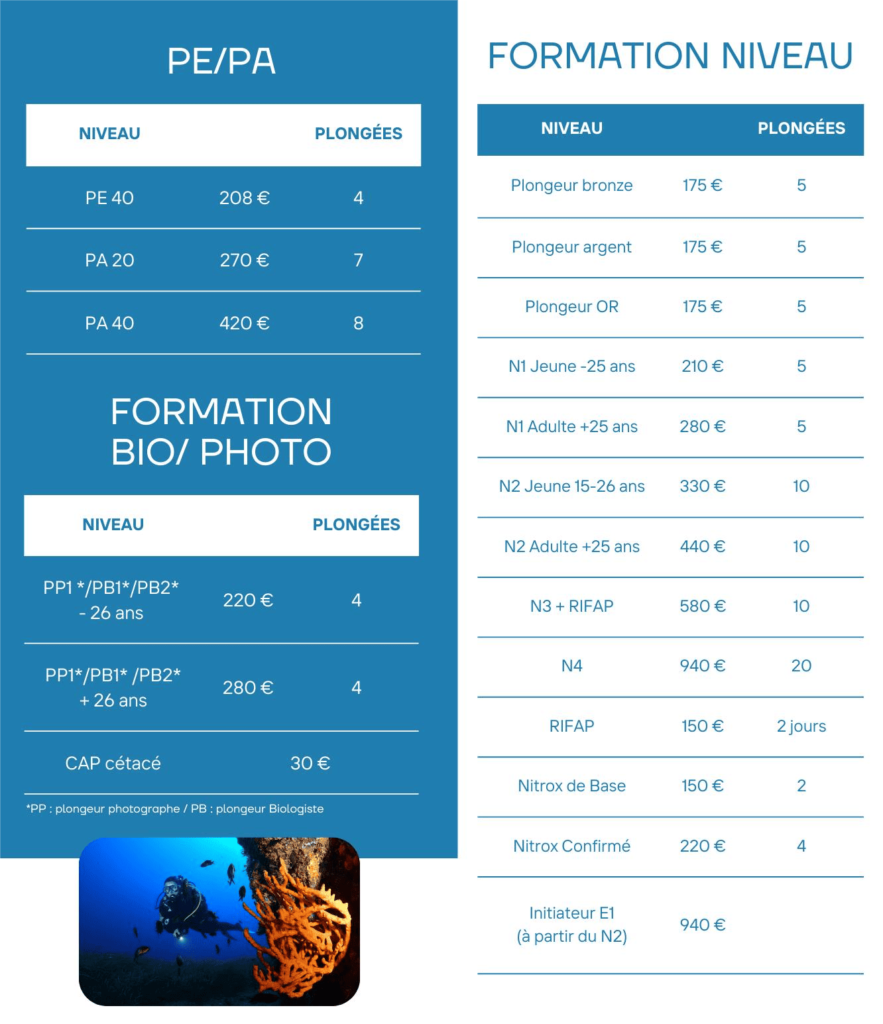 tarifs-formation-gloria-maris-plongée-prix