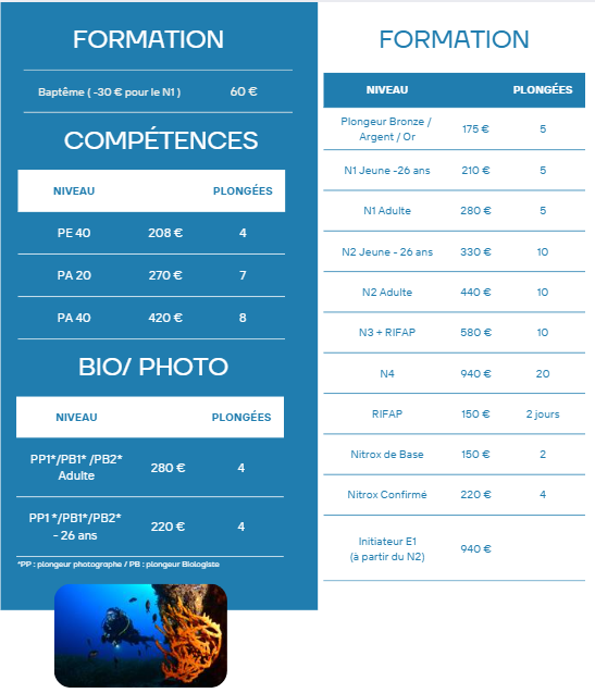 tarifs-formation-gloria-maris-plongée-prix
